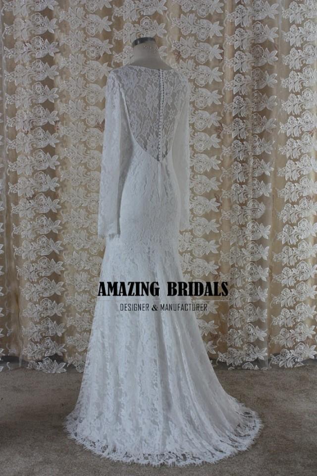 wedding photo - Long sleeve wedding dress, long sleeves lace Wedding Dress, lace wedding dress, mermaid wedding dress,prom gown,beach wedding dress