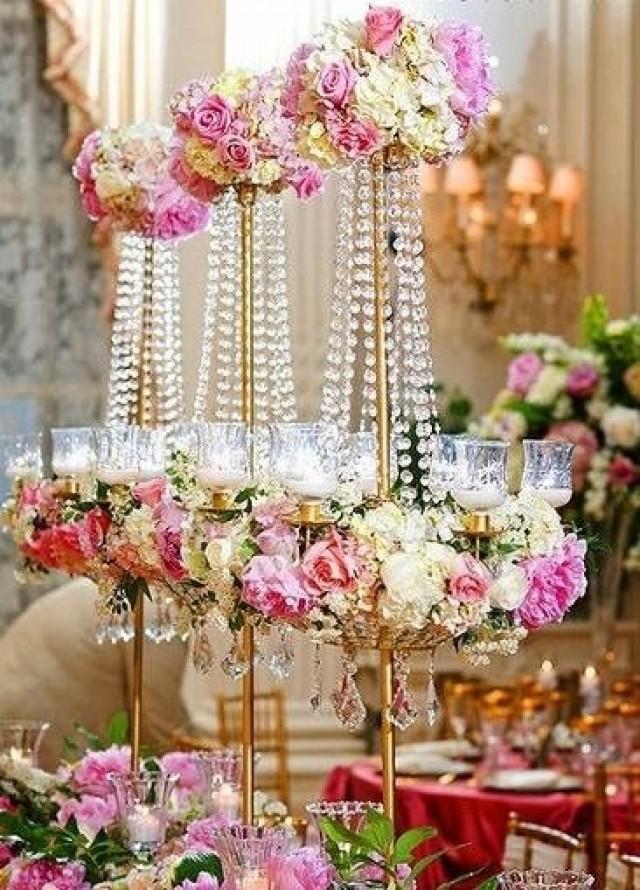 wedding photo - Tall Crystal Centerpieces. 