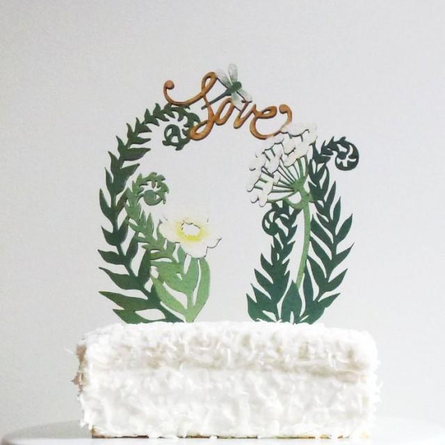 Ferns And Flowers Cake Topper