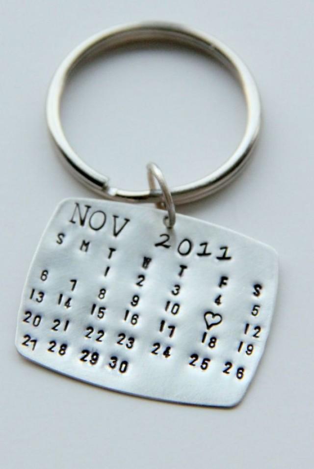 Valentines Calendar Keychain Silver, Calendar Key Chain, Valentines Gift For Him, Wedding Favors, Save The Date, Anniversary, Men