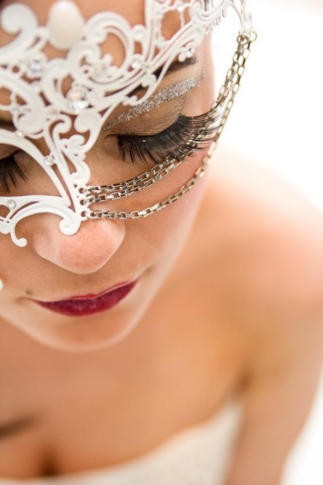 white colored masquerade mask for wedding