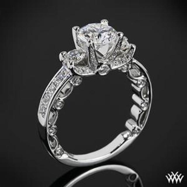 18k White Gold Verragio Bead-Set 3 Stone Engagement Ring