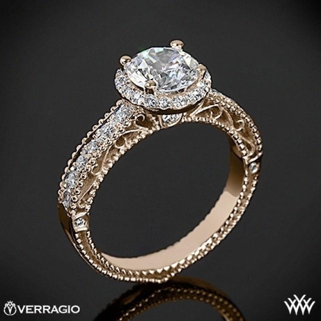 20k Rose Gold Verragio Beaded Pave Diamond Engagement Ring