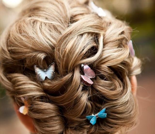 wedding photo - Prom Accessoires cheveux - Clips de mariage de papillon de cheveux unique Shabby Chic cheveux PICK 6