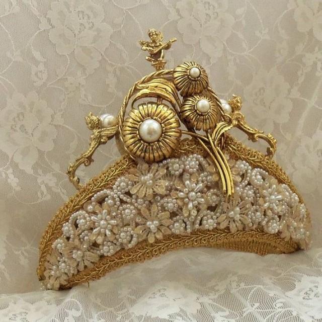 Royal Wedding Crown, Gold Tiara, Bridal Crown, Gold Renaissance Angels, Victorian Steampunk Wedding Tiara, OOAK, Layaway Plans
