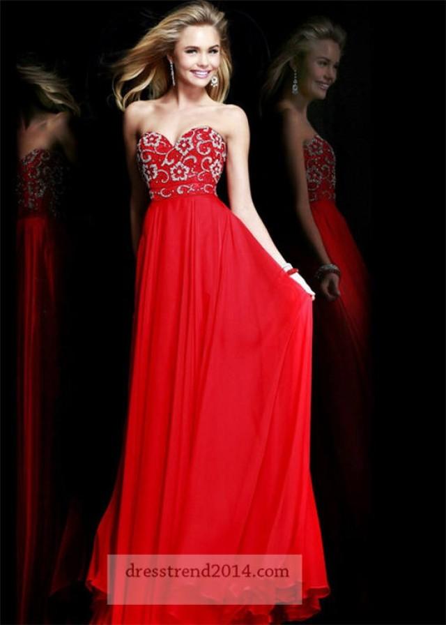 wedding photo - long red sparkly embroidery cheap prom dress