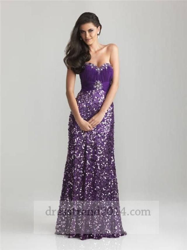 wedding photo - Long Purple Sequined Strapless Prom Dress