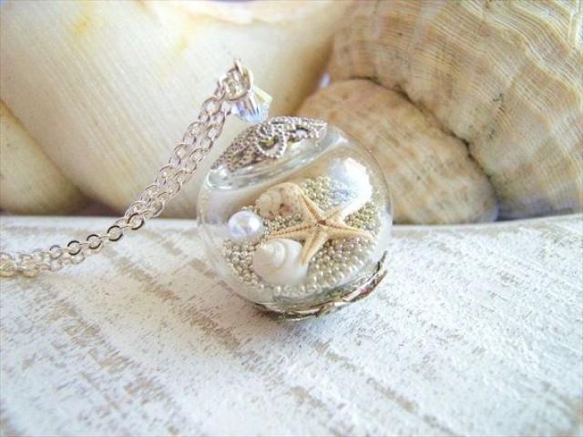 Starfish Necklace, Real Seashell Jewelry, Hollow Glass Globe, Beach Wedding Jewelry, Bridesmaids Necklace