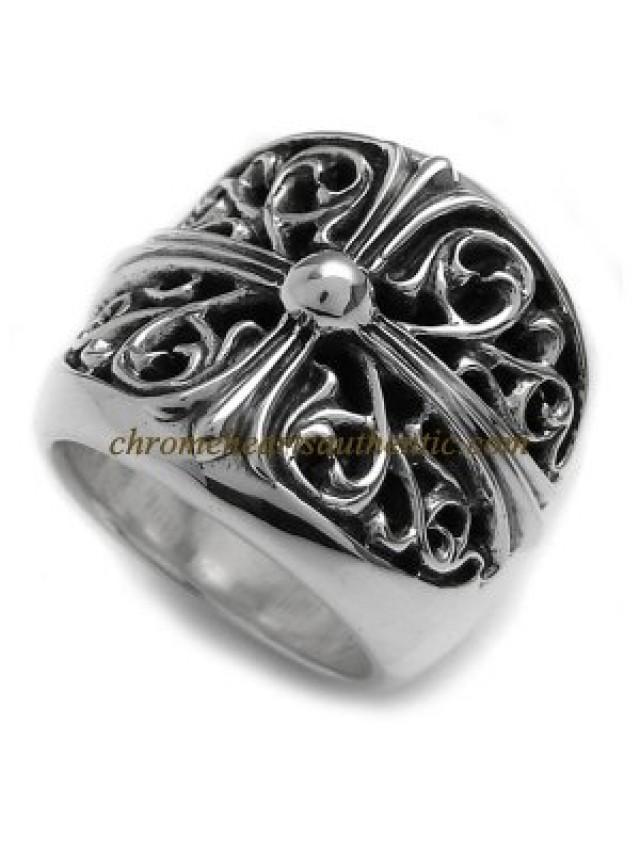 wedding photo - 925 Silver Chrome Hearts Classic Cross Oval Ring