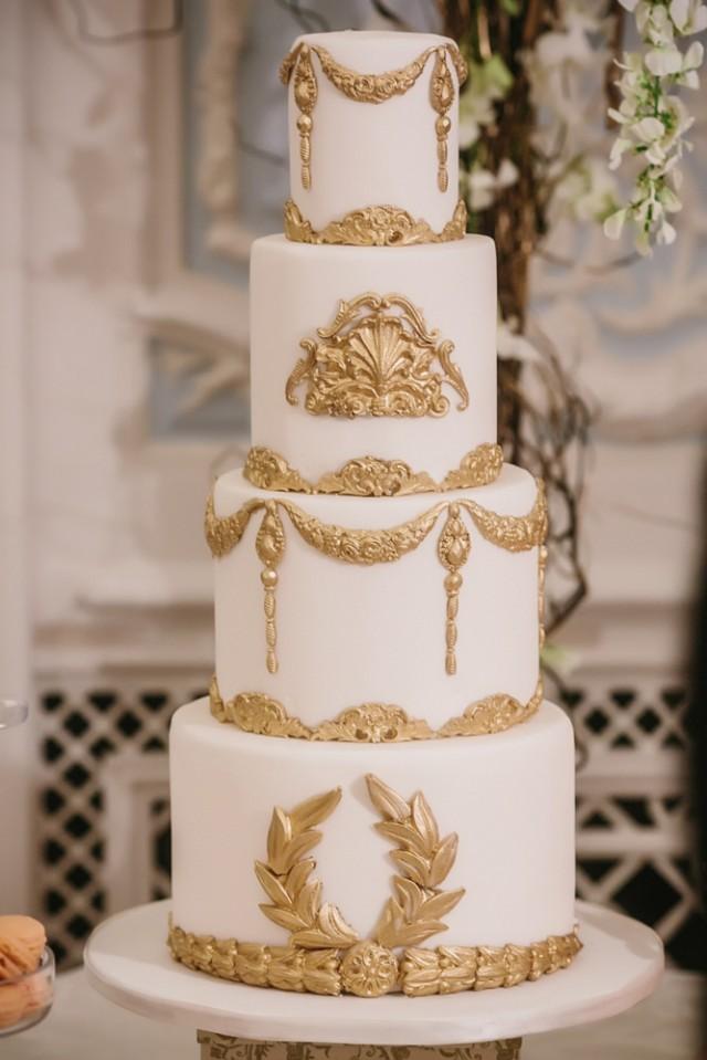 Baroque Wedding   White And Gold Baroque Wedding Cake