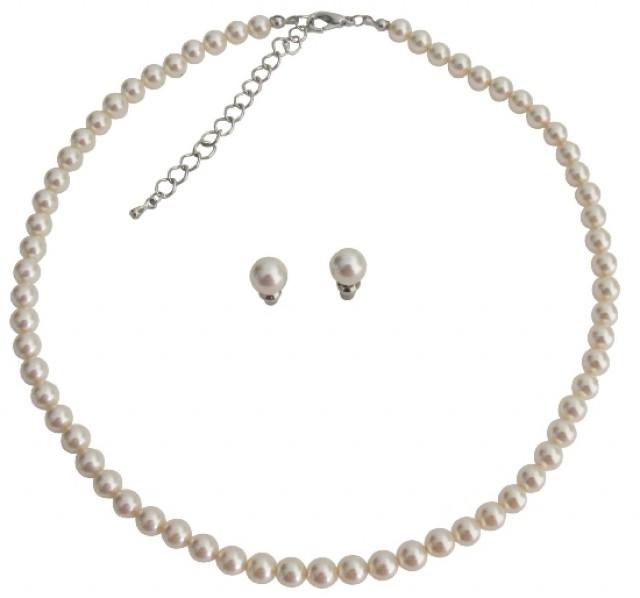 wedding photo - Sophisticated Ivory Pearl Necklace With Stud Earrings Set
