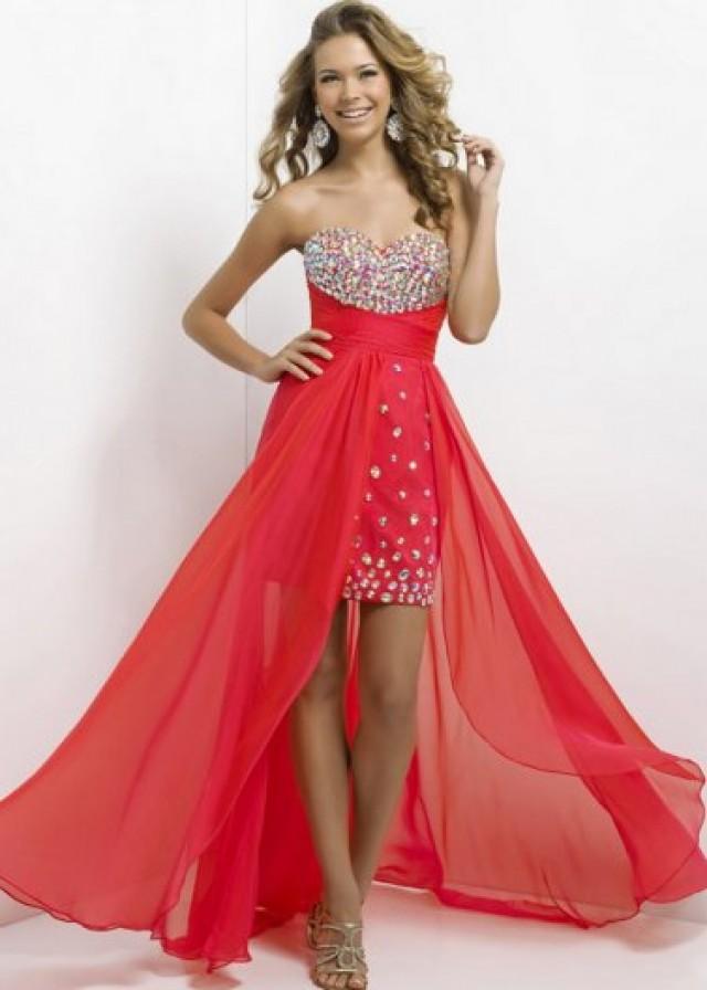 wedding photo - Red Circular Stone Beaded Strapless High Low Homecoming Dress