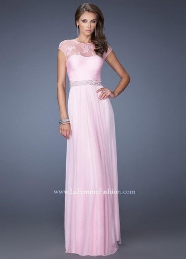 wedding photo - Pink Lace Neck Cap Sleeves Sequined Waist Evening Dress Cheap
