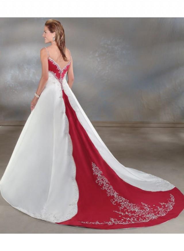 wedding photo - V-neck Spaghetti strap Embroidery Empire Sweep-train Floor-length Wedding Dresses WE1624