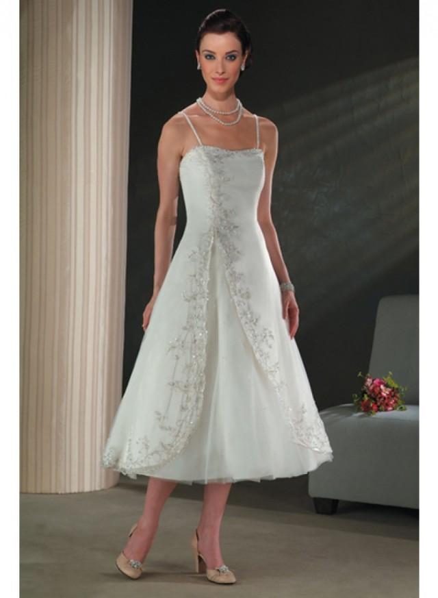 wedding photo - A-line Tea-length Empire Spaghetti strap Princess Wedding Dresses WE1646