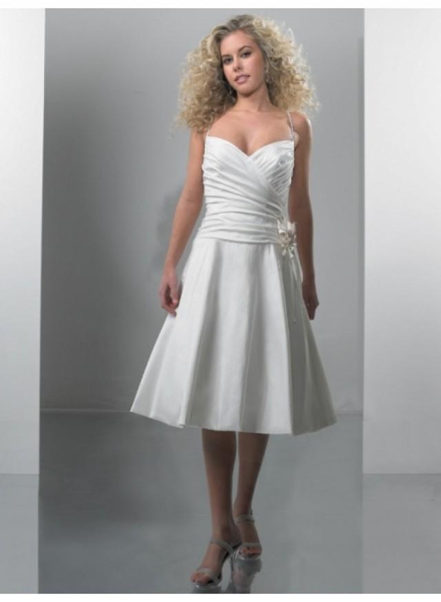 wedding photo - A-line Tea-length V-neck Empire Spaghetti strap Princess Wedding Dresses WE1645