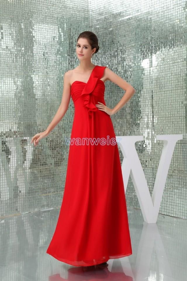 wedding photo - Find Your One-shoulder Plus Size Red Floor Length Chiffon Evening Dress With Shirring And Drape(Zj6931) Here ,Wanweier Evening Dresses - A perfect moment for you.