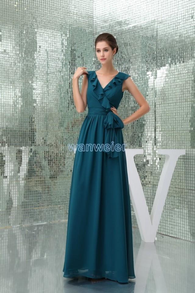 wedding photo - Find Your Green Floor Length Chiffon Plus Size V-neck Evening Dress With Drape And Shirring(Zj6932) Here ,Wanweier Evening Dresses - A perfect moment for you.