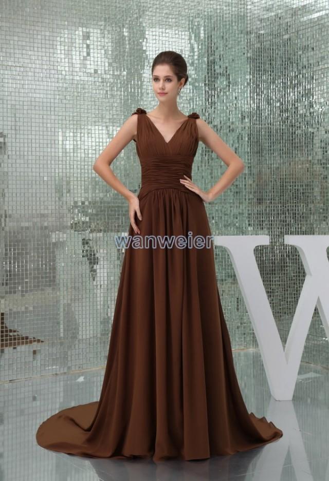 wedding photo - Find Your Train Brown Floral Plus Size V-neck Chiffon Evening Dress With Shirring(Zj6971) Here ,Wanweier Evening Dresses - A perfect moment for you.