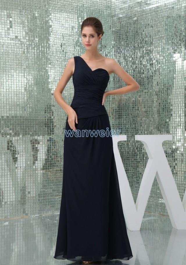 wedding photo - Find Your Chiffon One-shoulder Sheath Floor Length Black Evening Dress With Shirring(Zj6972) Here ,Wanweier Evening Dresses - A perfect moment for you.
