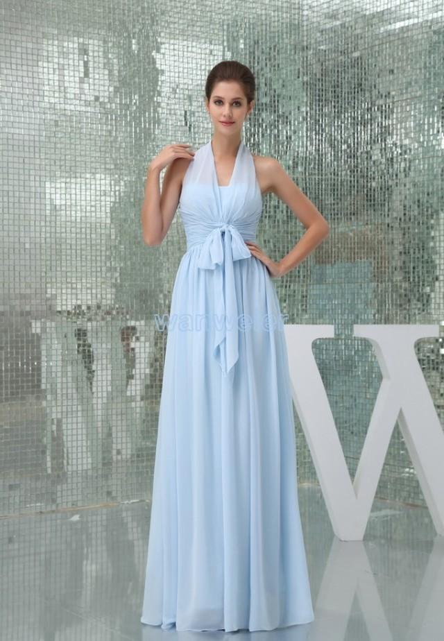 wedding photo - Find Your Halter Chiffon Plus Size Blue Floor Length Evening Dress With Sash And Shirring(Zj6973) Here ,Wanweier Evening Dresses - A perfect moment for you.