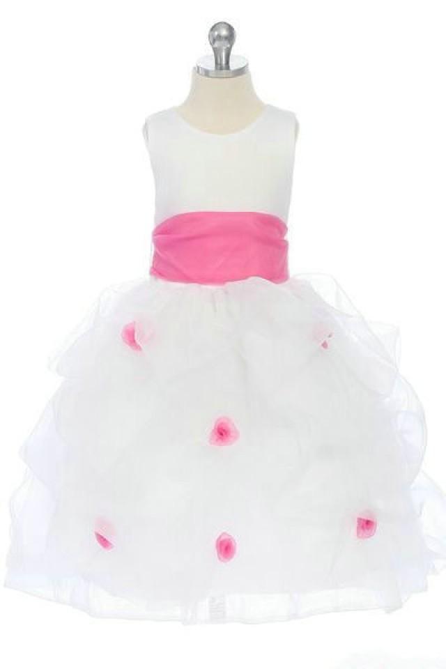 wedding photo - Pink And White Bow Trimed Organza Princess Affordable Girls Party Dress, Flower Girl Dresses - 58weddingdress.com