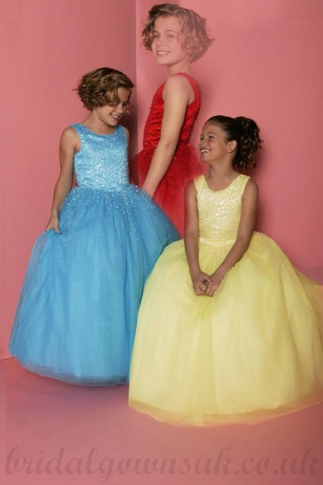 wedding photo - Ball Gown Scoop Beading Tulle Yellow And Blue Cute Pageant Dress