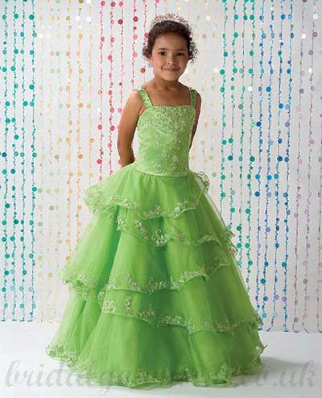 wedding photo - Ball Gown Square Organza Beading Green Pageant Dress