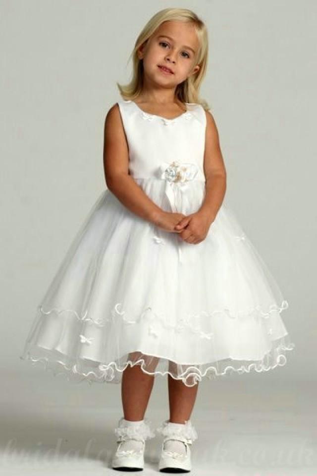 wedding photo - Satin And Lace A Line Flower Trimed Common Knee Length Inexpensive Flower Pageant Dresses, Flower Girl Dresses - 58weddingdress.com