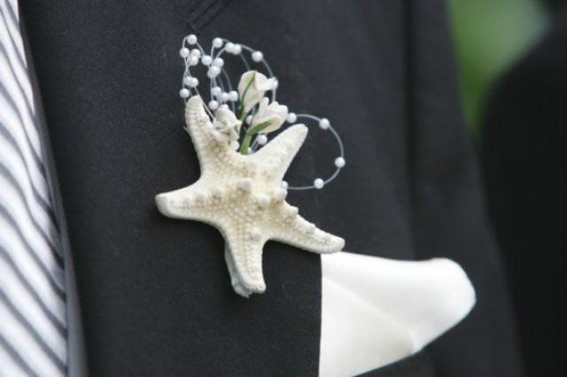 Starfish Boutonniere With Pearls And Flowers