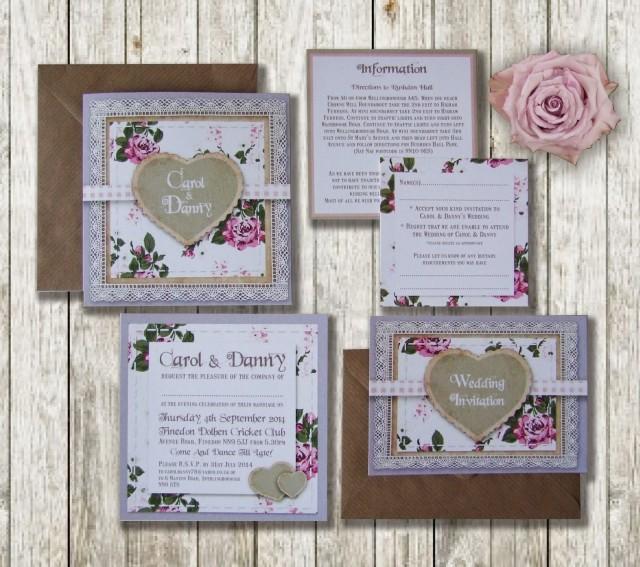 Knots And Kisses Wedding Stationery Lilac And Pink Vintage Scrapbook