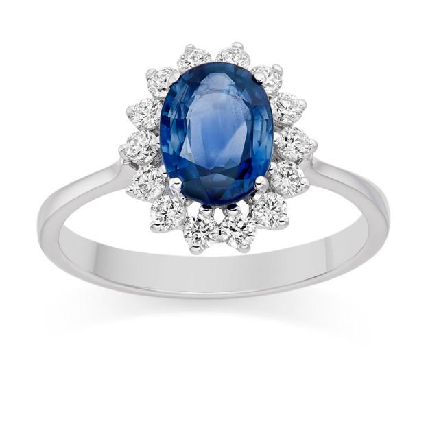 wedding photo - Kate Look A Like Wedding Ring - Blauer Saphir und Diamanten Ring aus 9K Weißgold