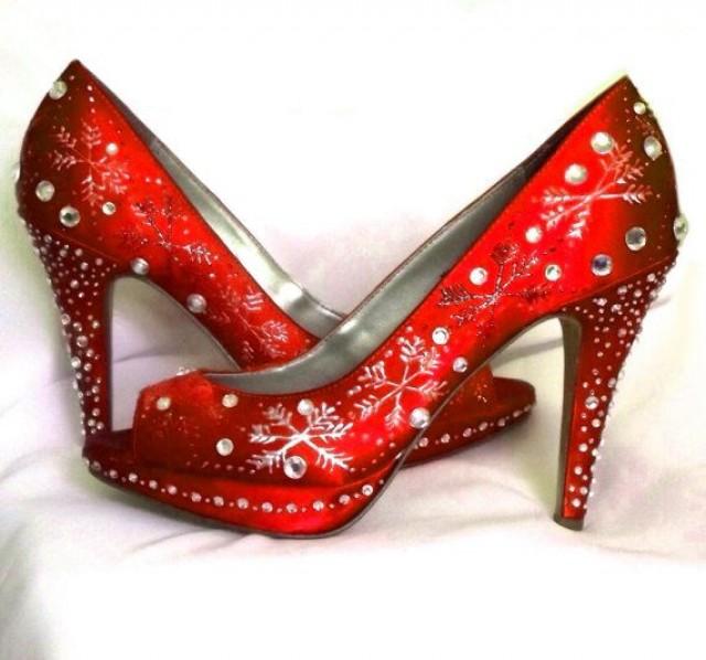 Wedding Shoes Snowflakes Winter Wedding Red Lipstick Christmas Bling