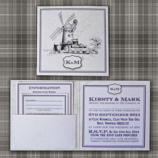 Knots And Kisses Wedding Stationery Bespoke Illustrated Windmill