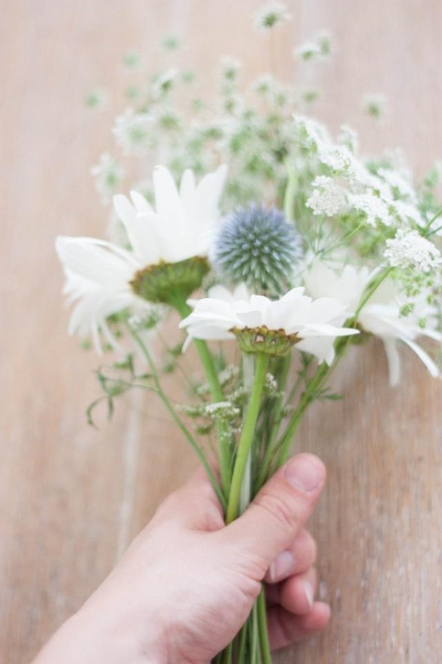 Homegrown Wedding Flowers DIY Bridal Bouquet Of Cow Parsley, Sweet Peas, Daisies & Thistles