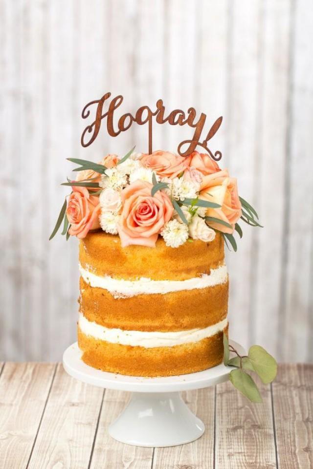 Wedding Cake Topper - Hooray! - Mahogany