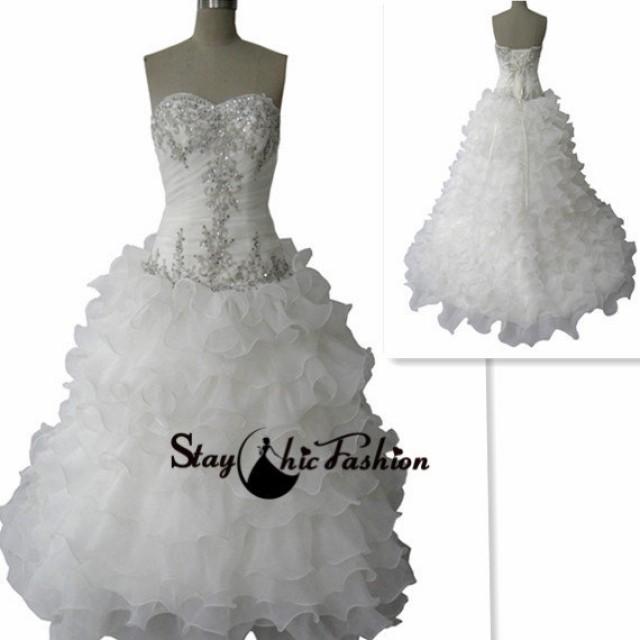 wedding photo - White Ruched Sequin Embellished Strapless Ruffled Wedding Dress 2014