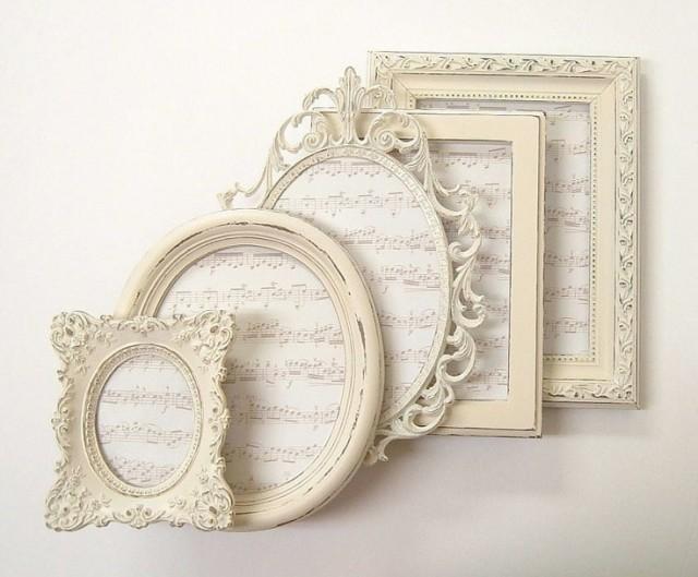 wedding photo - Shabby Chic Frames Picture Frame Set Ornate Frames Ivory Vintage Wedding Decor Home Decor