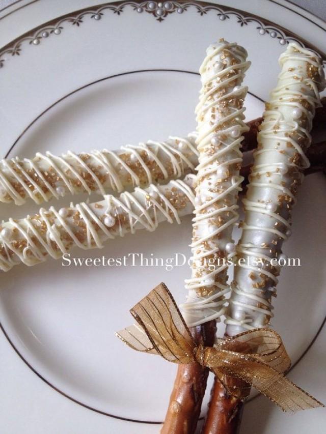 wedding photo - 12 Chocolate Covered Pretzel Rods / Favor Pops By The Sweetest Thing Designs & Events