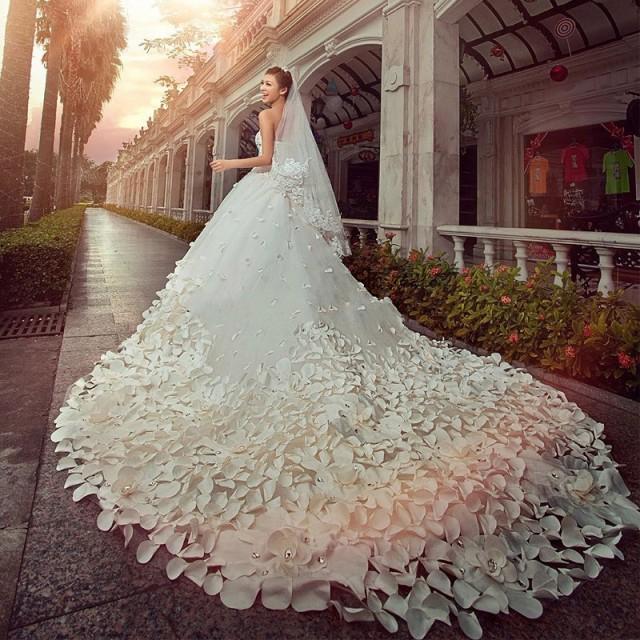 wedding photo - 30 days Redesigned for You Wedding Dress for bride 1000 pieces hand made Flower petal Australia crystal The tail length 260 cm