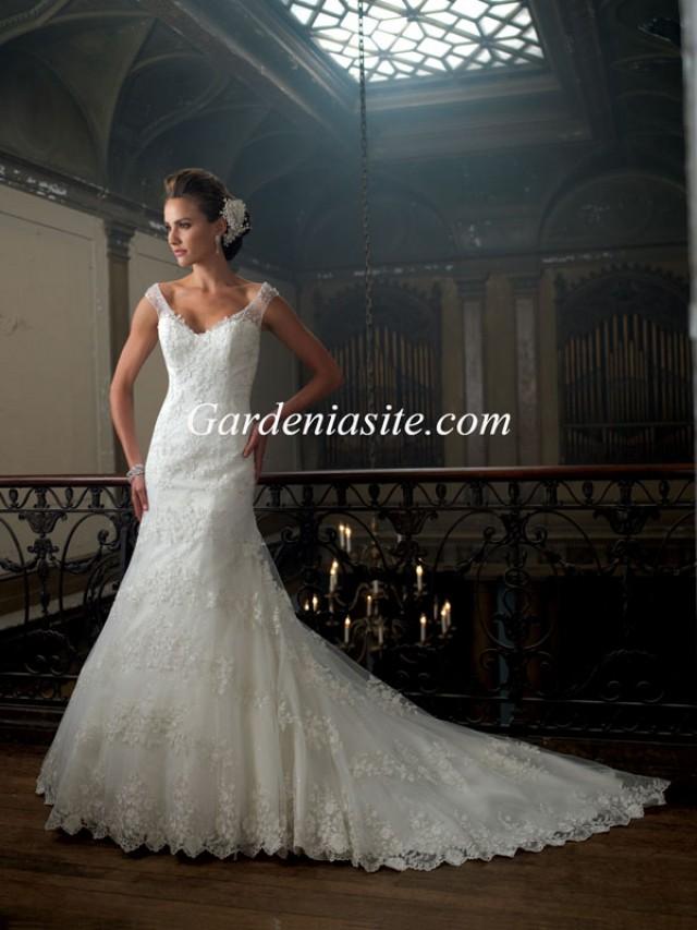 wedding photo - Trumpet/Mermaid Off-the-shoulder Chapel Train Appliques Sequins Tulle Wedding Dress 2014