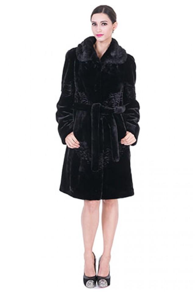 wedding photo - Black faux mink cashmere with mink fur women knee-length coat