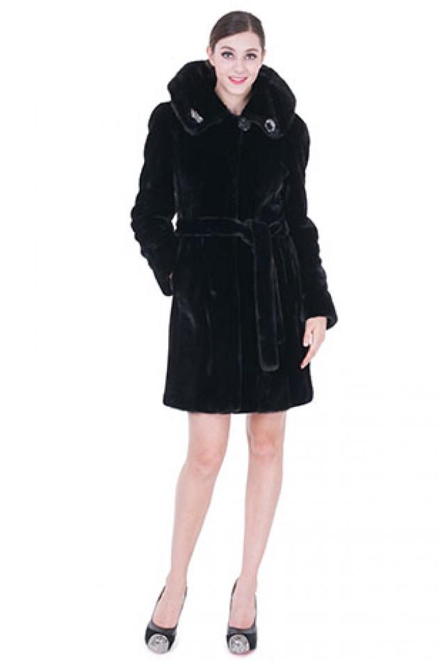 wedding photo - Black faux mink cashmere with mink fur women knee-length coat