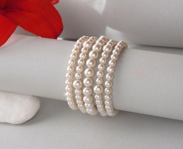 wedding photo - Wedding Cuff Bracelet - Pearl Cuff Bracelet, Bridal Pearl Bracelet, Swarovski Pearls, Chunky Bracelet , Wedding Jewelry - CHLOE