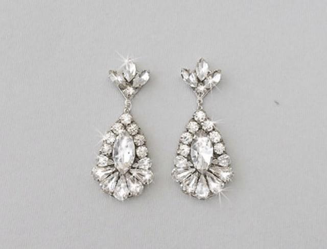 wedding photo - Wedding Crystal Earrings, Bridal Earrings, Vintage Style Crystal Rhinestone Dangle Earrings, Teardrop Earrings, Bridal Jewelry