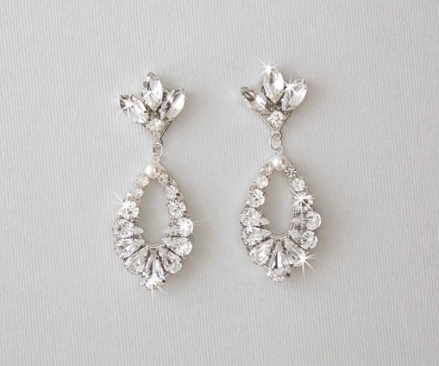 wedding photo - Wedding Earrings, Bridal Earrings, Vintage Style, Crystal Rhinestone Earrings, Dangle Earrings, Teardrop Earrings, Bridal Jewelry -MARIE