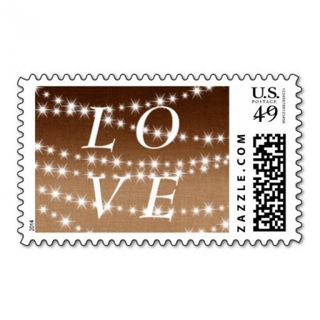 Ombre Burlap Twinkle Lights LOVE Stamp