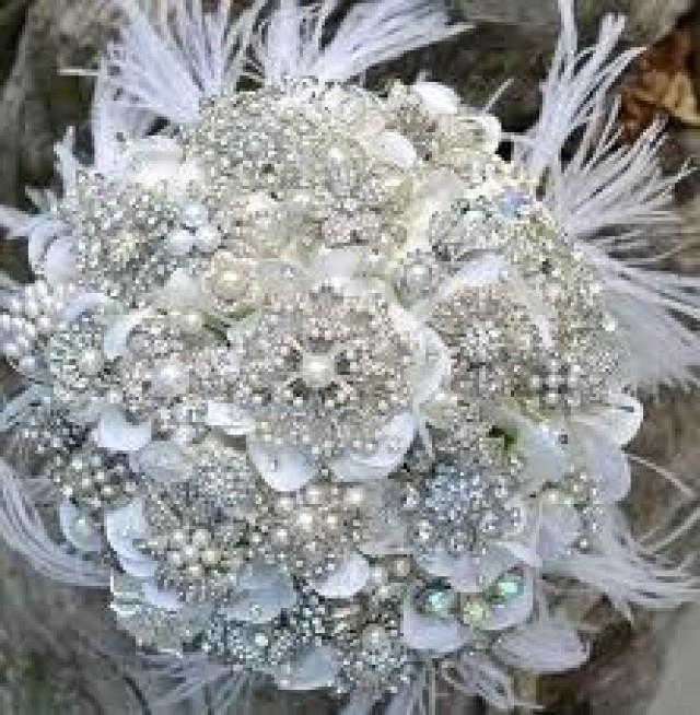 Deposit For An Heirloom Rich Pearl Brooch Bouquet With Ostrich Feathers -- Made-to-order Bridal Bouquet