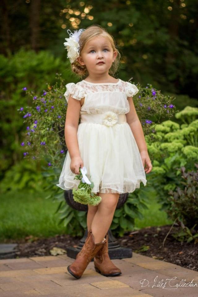 wedding photo - The Charlotte - Ivory, Lace, Chiffon Flower Girl Dress, Made For Girls, Toddlers, Ages 1T, 2T,3T,4T, 5T, 6, 7, 8, 9/10