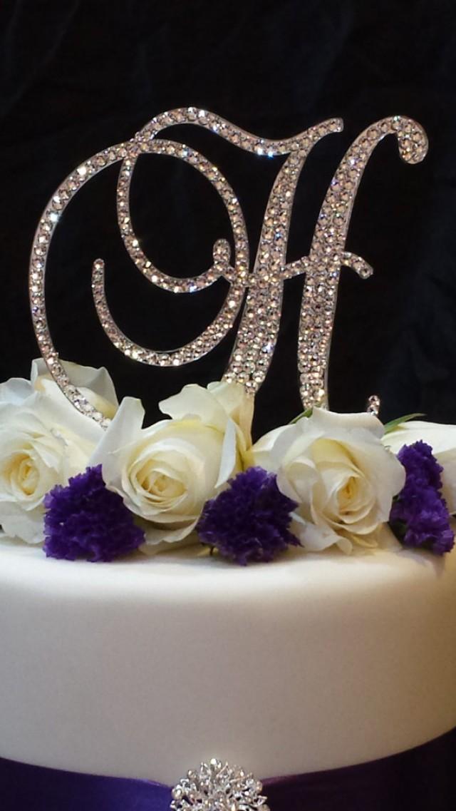 wedding photo - Letter H- Swarovski Crystal Monogram Cake Topper Wedding cake topper Birthday topper